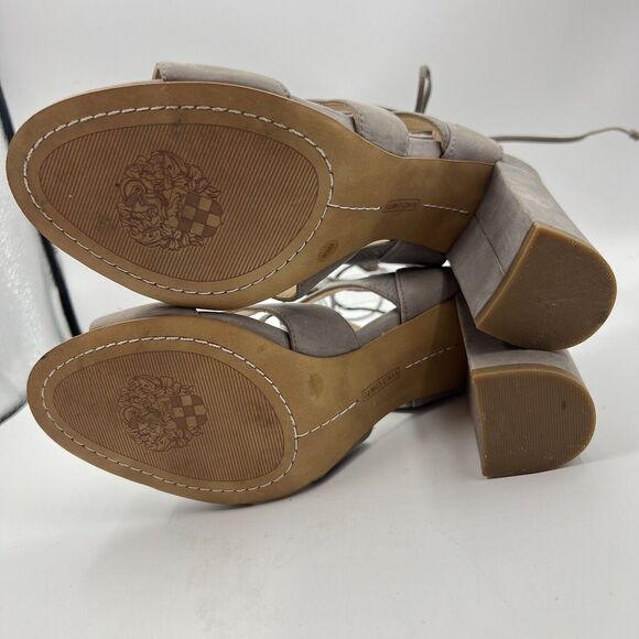 Vince Camuto Winola Heels Sz 8.5 Tan Taupe Suede Leather Strappy Ankle Lace Up - Picture 7 of 8